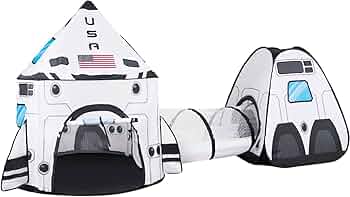 JOYIN Rocket Ship Pop Up Play Tent with Tunnel