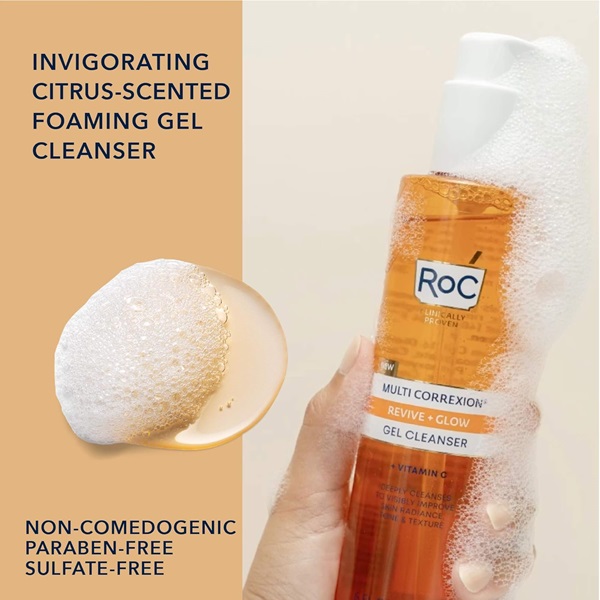 RoC Multi Correxion Revive + Glow Gel Vitamin C Cleanser, Face Wash, Facial Cleanser with Glycolic Acid, Paraben-Free, Sulfate-Free Skin Care - 6 Ounces