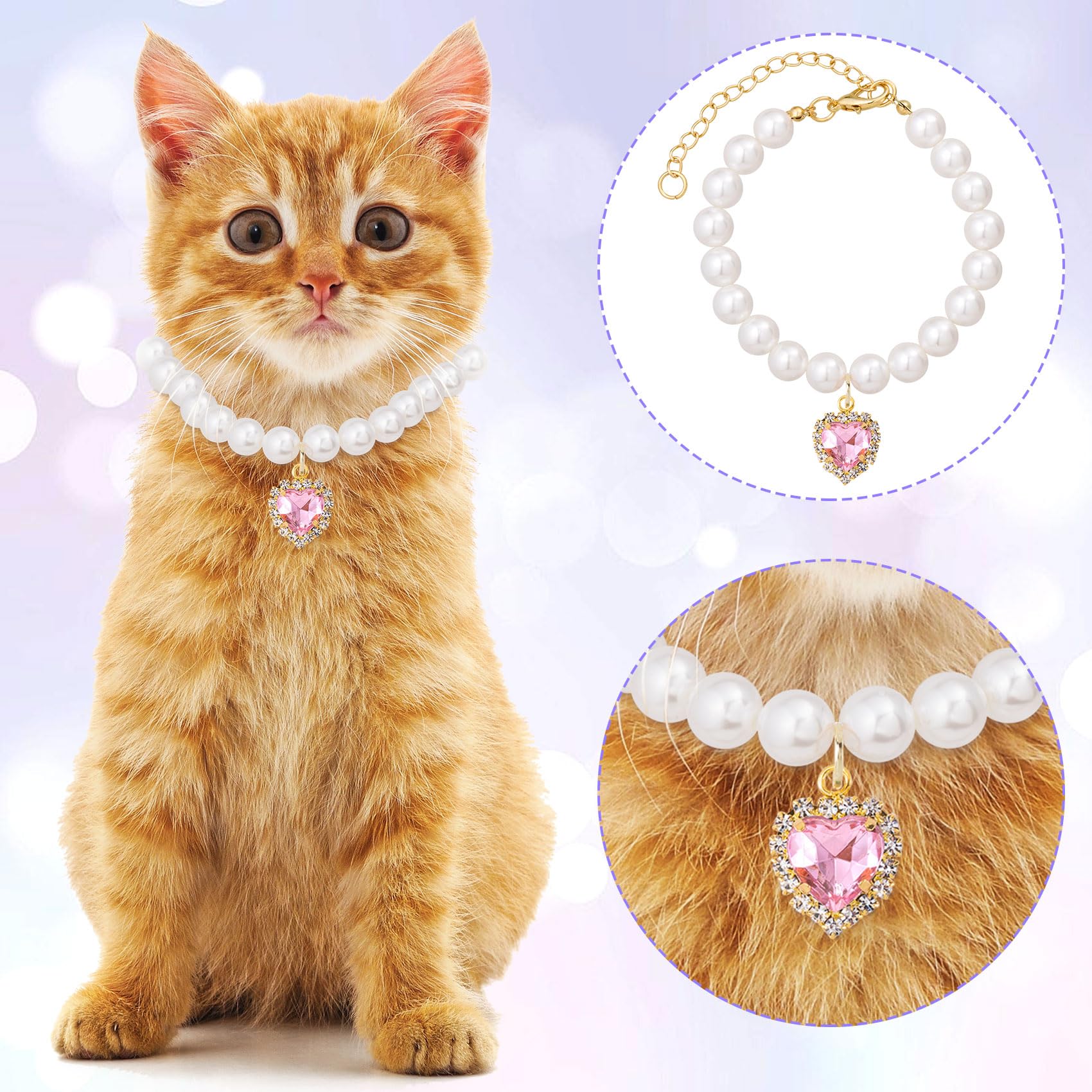 New Cat Collar Decoration Pet Cute Exquisite Neck Kitten Adjustable Summer Cat Necklace High Simulation Pearls Pet Supplies