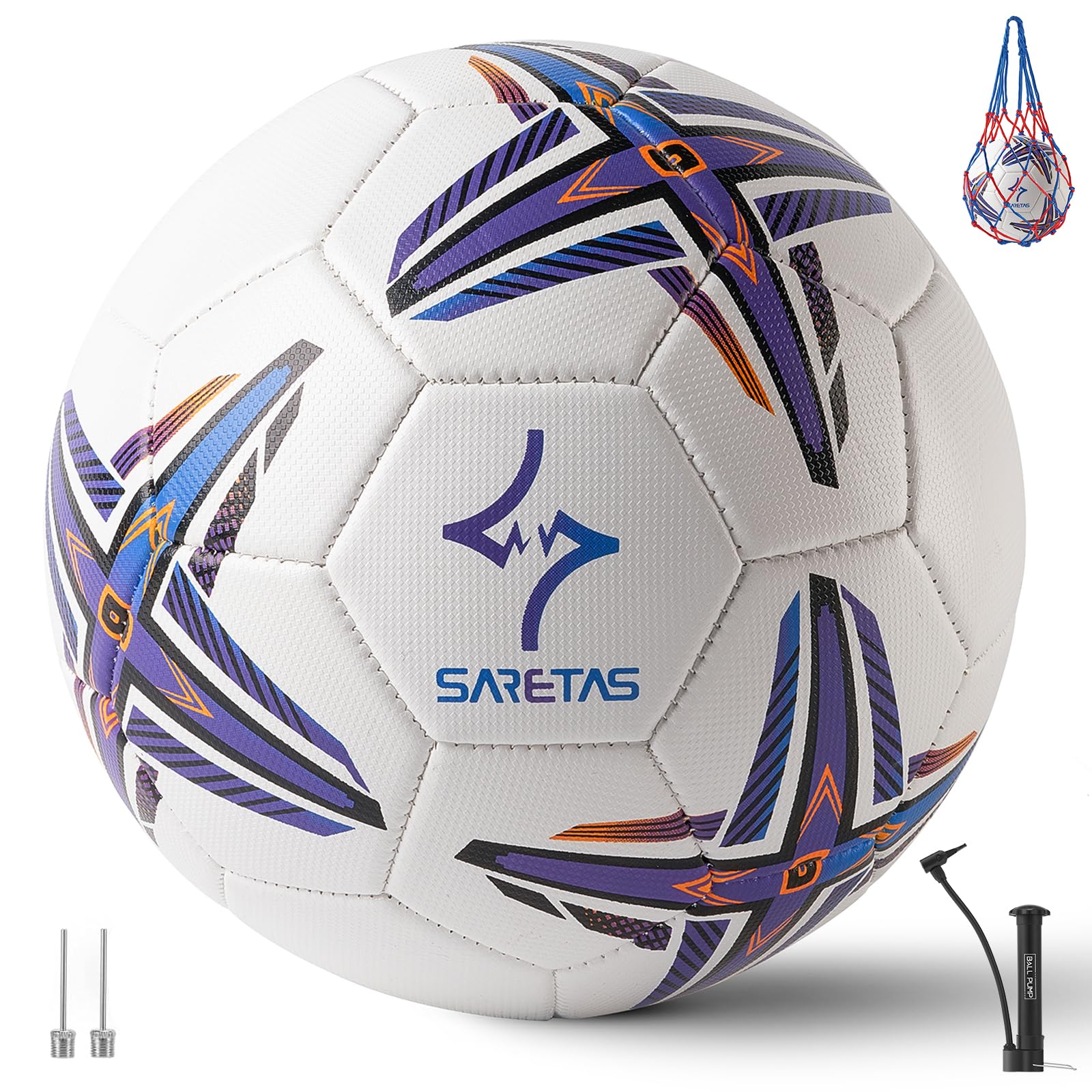 Soccer Ball Size 5 PU Leather Soccer Balls, Adults Youths Teens Unisex Juniors Training Soccer 32 Panels Machine Stitched, Ideal Gift Indoor Outdoor Play Cross Star Pattern Ball with Pump and Needles…