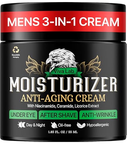 Mens Face Moisturizer Anti-Aging Cream - Lightweight After Shave Lotion for Men - Day & Night Hydrating Skin Care with Niacinamide Collagen Ceramides - Fast-Absorbing Non-Greasy 1.85oz