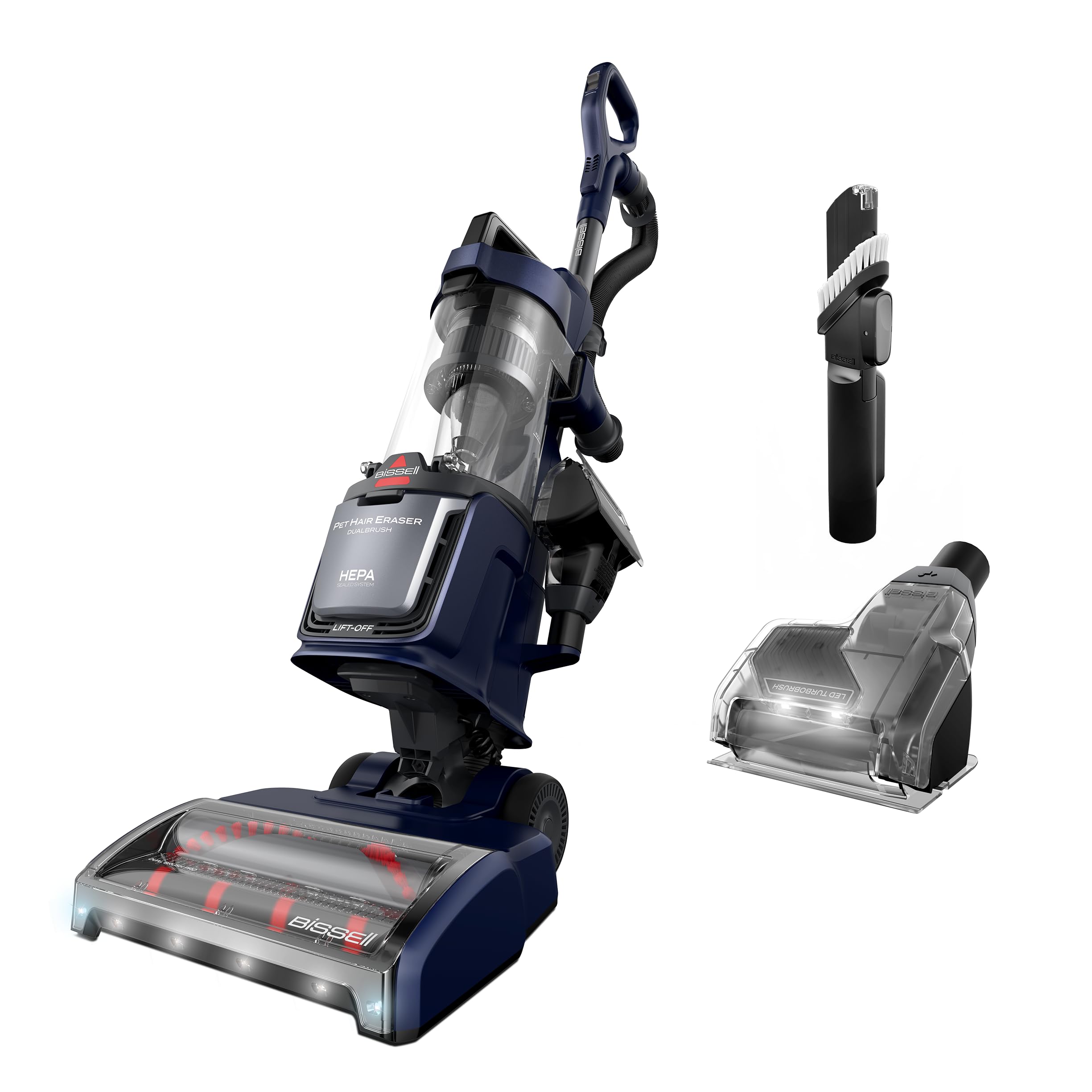 Bissell Pet Hair Eraser DualBrush Upright Vacuum with Two Brush Rolls, DualBrush Self-Cleaning Technology, HEPA Sealed Allergen System, Bright FurFinder Headlights, Lift-Off Pod, 42943