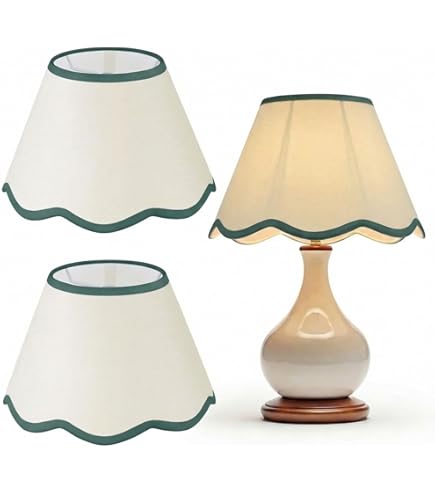 VIHOSE 9.4'' Bottom x 5.9'' High x 5.1'' Top Set of 2 Beige Lamp Shade with Petal Edge, Fabric Chandelier Scalloped Lampshade, for Floor Wall Lamps Table Bedroom Living Room(Green Edge)