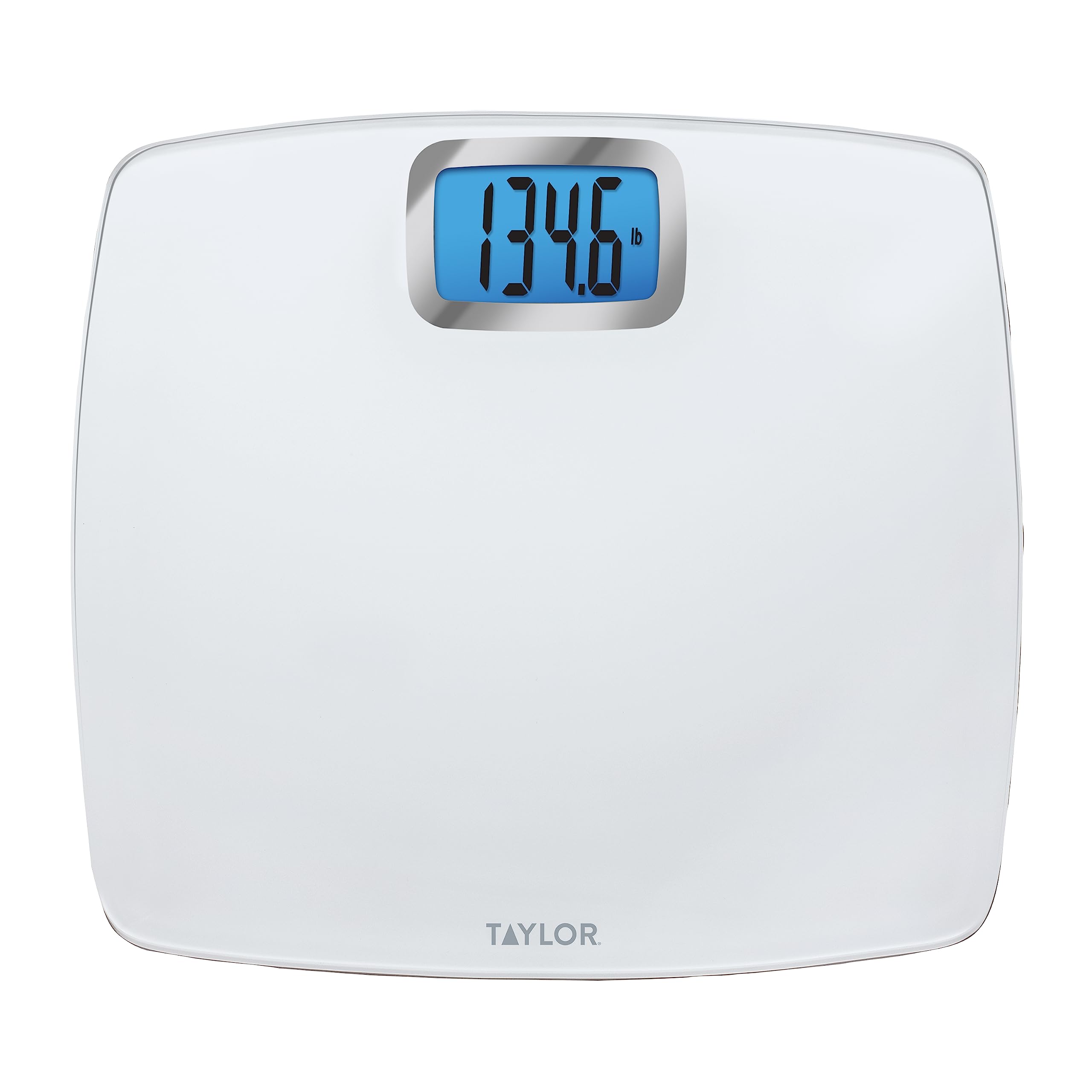 Taylor Digital Scales for Body Weight, Extra high 440 LB Capacity, Unique Blue LCD, Bright White Finish Extra LargePlatform, 12.2 x 13.5 Inches, White