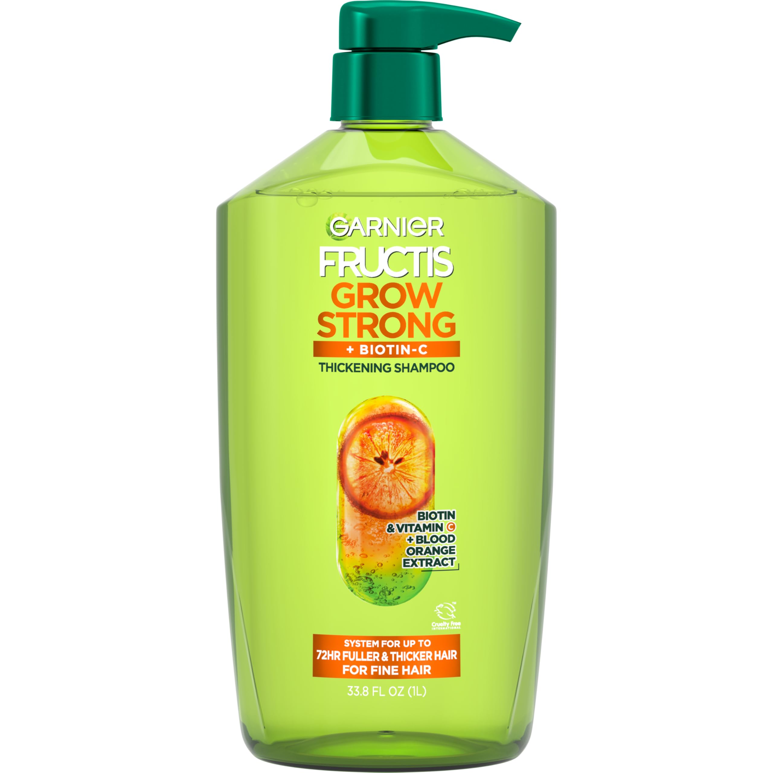 arnier Fructis Grow Strong Thickening Shampoo for Fine Hair, Biotin-C, 33.8 Fl Oz, 1 Count (Packaging May Vary)
