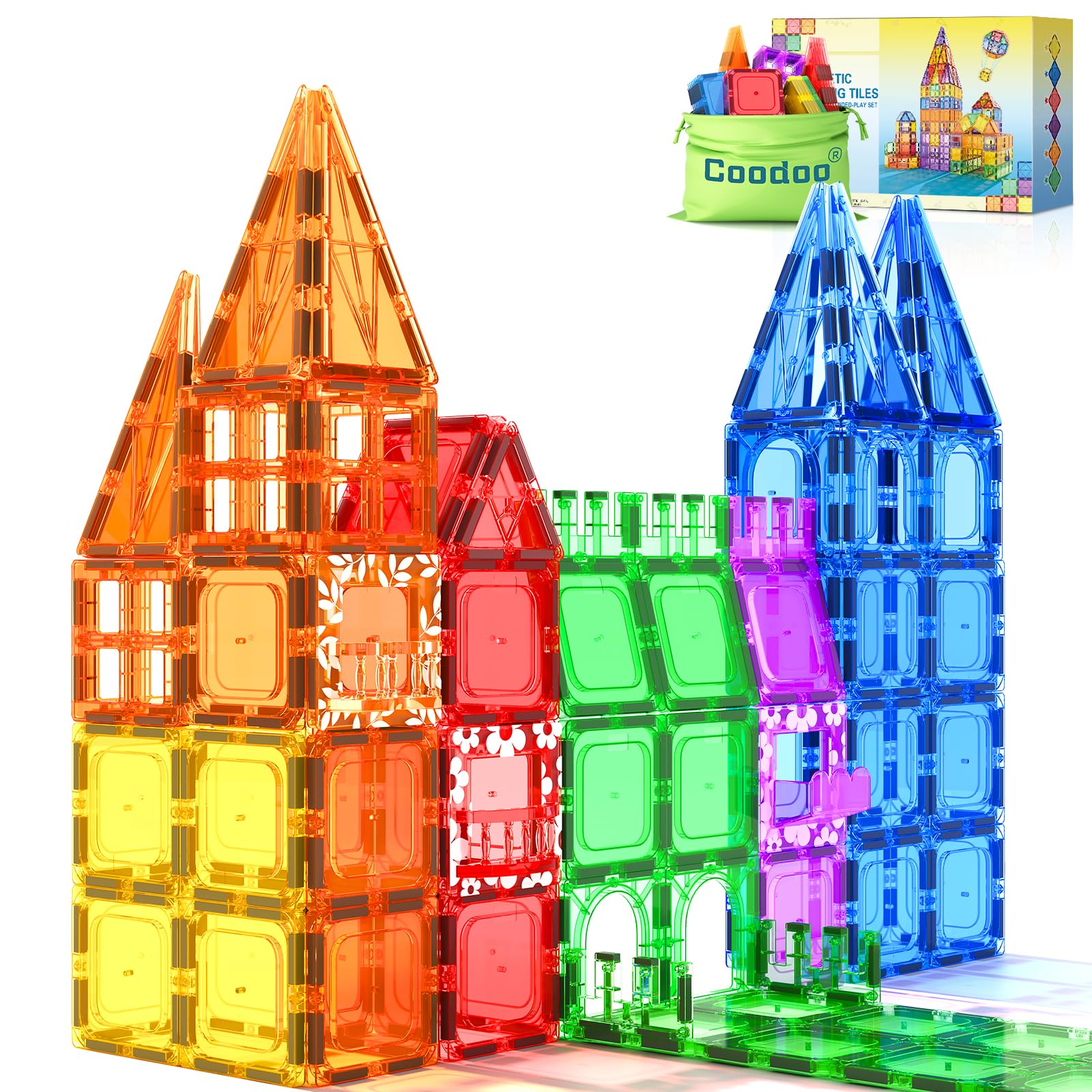 Coodoo 60 Pcs Magnetic Building Tiles STEM Toy