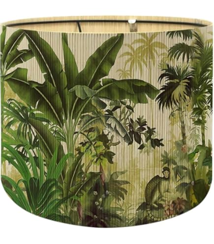 Floral Lampshade Bamboo Made With Tropical Plants green Design, Suitable For Floor Lamps And Desk Lamps, Art deco, Rustic And Elegant, Groovy Unique(11.8 * 9Inch) (Tropical Tree A)